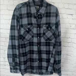 2X DIXXON V-Twin Visionary Men's Plaid Button Down Shirt - Black and Gray.